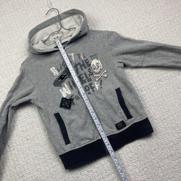 Y2K Tony Hawk Hoodie Boys Grey / Blue Skate Skull AOP Embroidery Full Zip Read - Picture 9 of 12